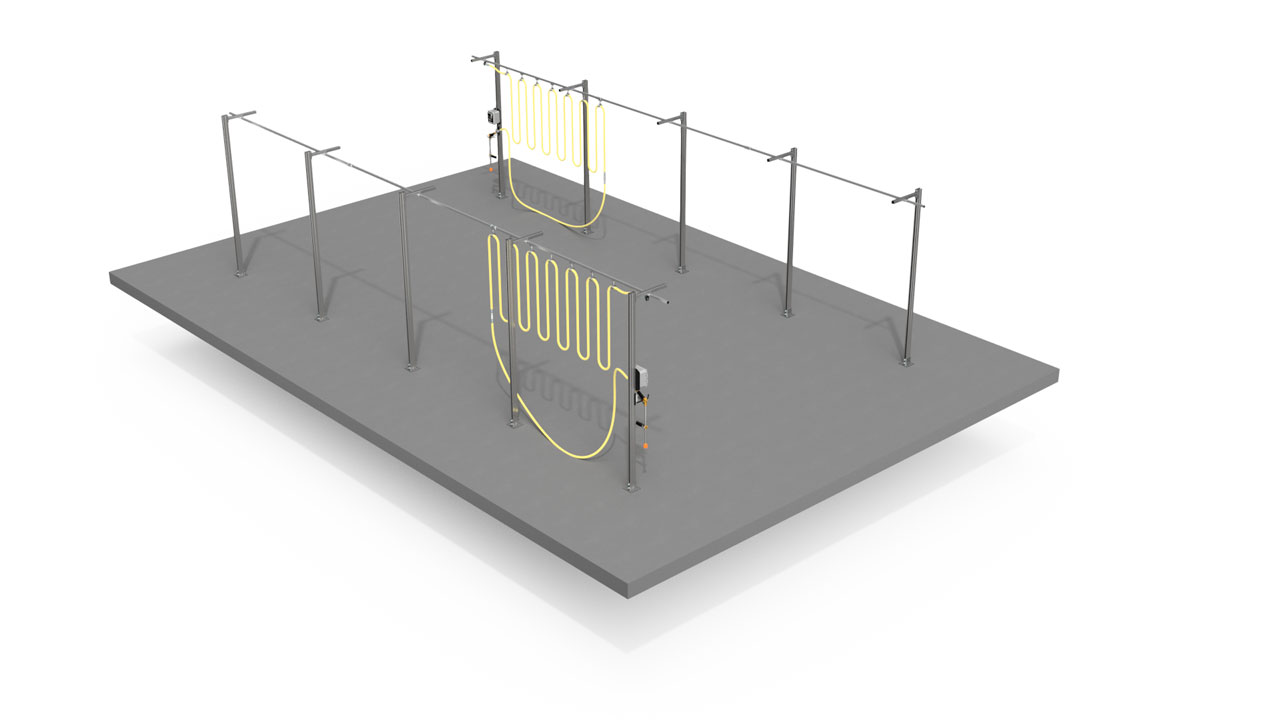 Festoon hose handling system for industrial washdown applications